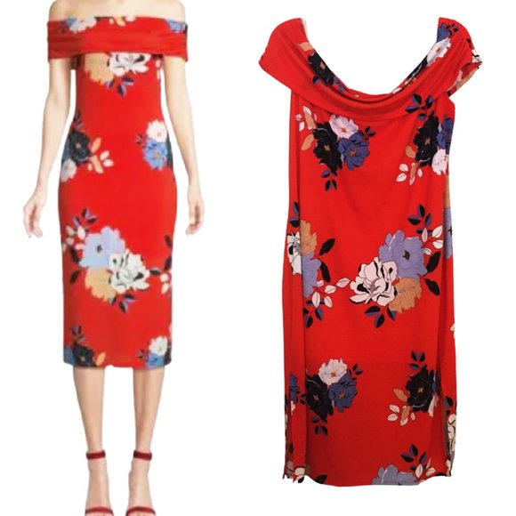 Rachel Roy Off The Shoulder Dress Floral Print Stretch Size 2X NEW - Picture 1 of 5